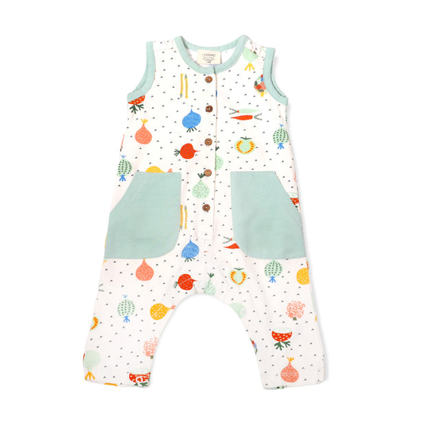 Organic Cotton Sleeveless Side Pocket Baby Romper - Veggie Salad by Viverano