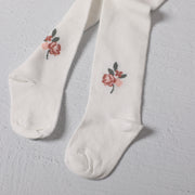 Fine Knit Baby Girl Tights (Floral Jacquard - Organic Blend) by Viverano
