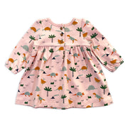 Organic Cotton Dino Long Sleeve Flare Dress with Bloomer for Baby Girls