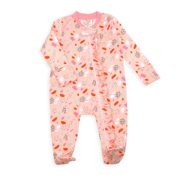 Organic Cotton Florence Bloom Zipper Footie with Ruffles for Baby Girl - Viverano