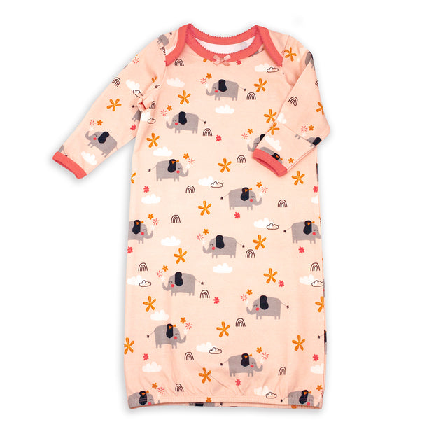Elephant Baby Kimono Sleep Gown Organic Cotton