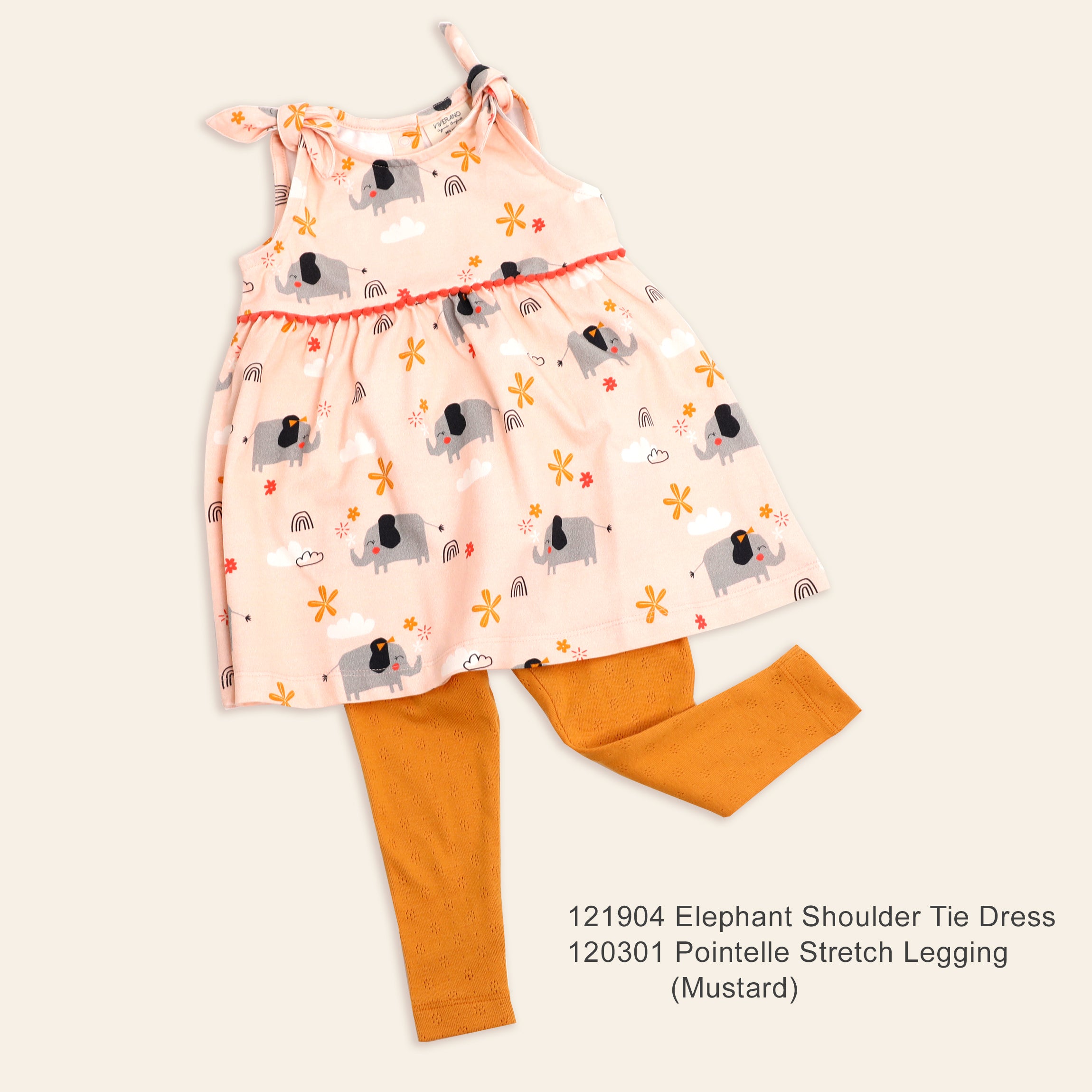 Organic Cotton Elephant Shoulder Knot Dress for Baby Girls - Viverano