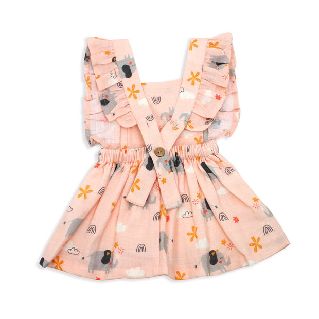 Organic Cotton Elephant Ruffled Baby Girl Apron Dress- Viverano