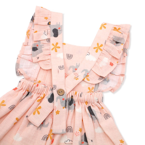 Organic Cotton Elephant Ruffled Baby Girl Apron Dress- Viverano