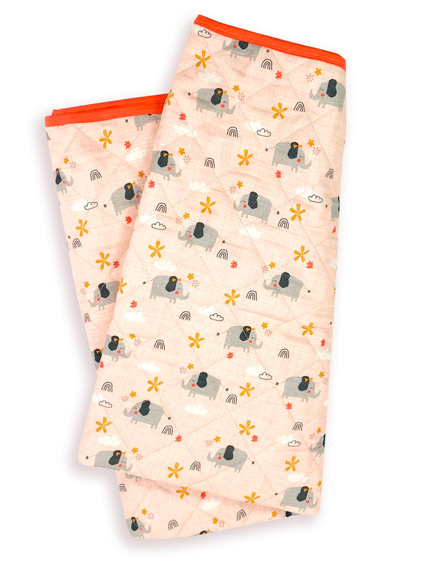 Organic Elephant Reversible Baby Quilted Blanket - Baby Shower Gifts