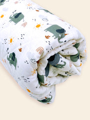 Organic Elephant Reversible Baby Quilted Blanket - Baby Shower Gifts