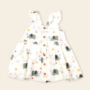 Organic Cotton Elephant Button Front Dress for Baby Girls by Viverano
