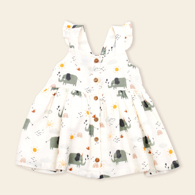 Organic Cotton Elephant Button Front Dress for Baby Girls by Viverano