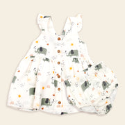 Organic Cotton Elephant Button Front Dress for Baby Girls by Viverano