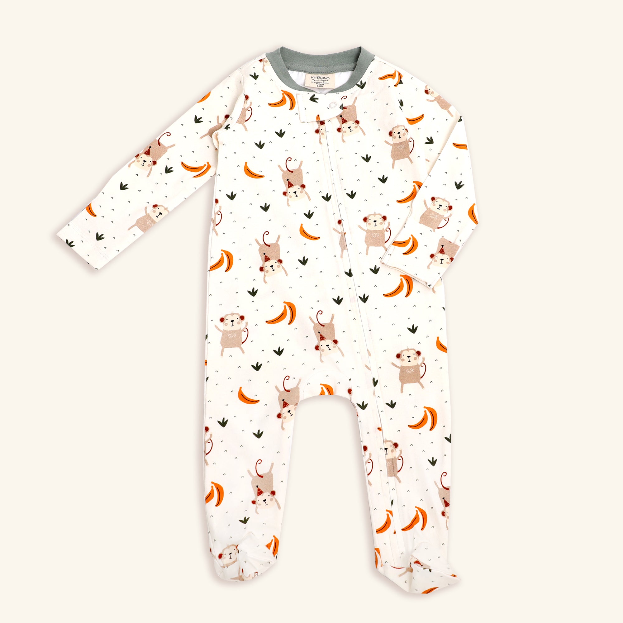 Organic Cotton Monkey Zipper Footie Coverall Romper for Babies - Viverano