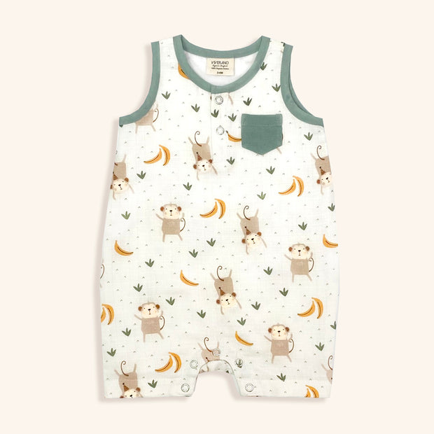 Monkey In The Woods Sleeveless Short Romper (Organic Muslin)