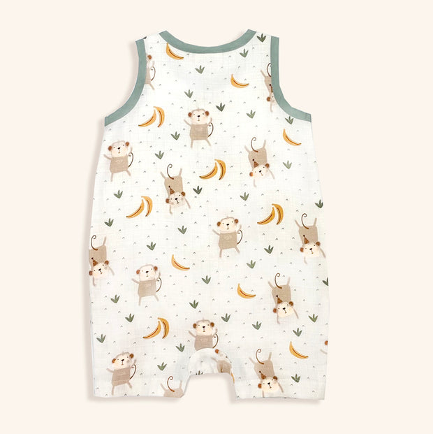 Monkey In The Woods Sleeveless Short Romper (Organic Muslin)