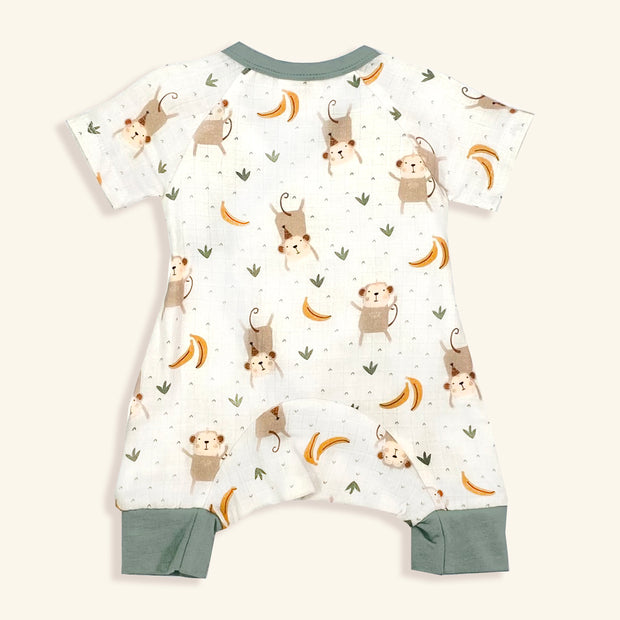 Monkey In The Woods Short Sleeve Kimono Romper (Organic Muslin)