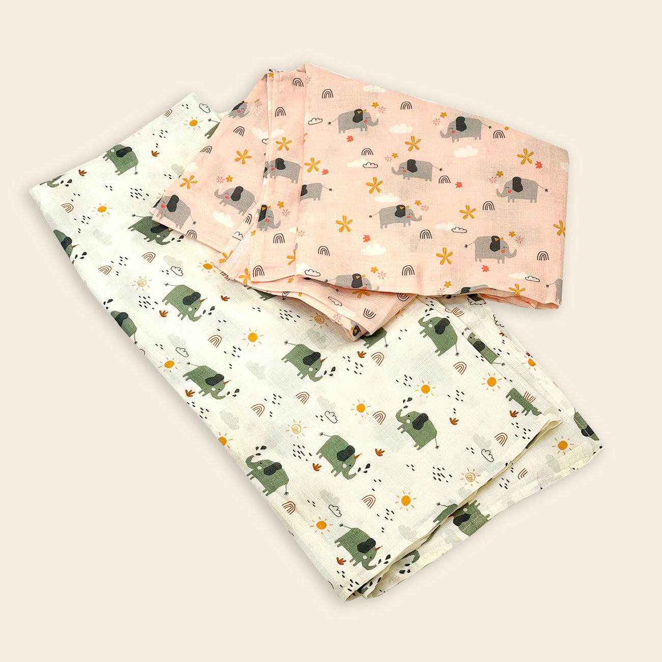 Elephant Safari Baby Swaddle Blanket (Organic Muslin) - Viverano