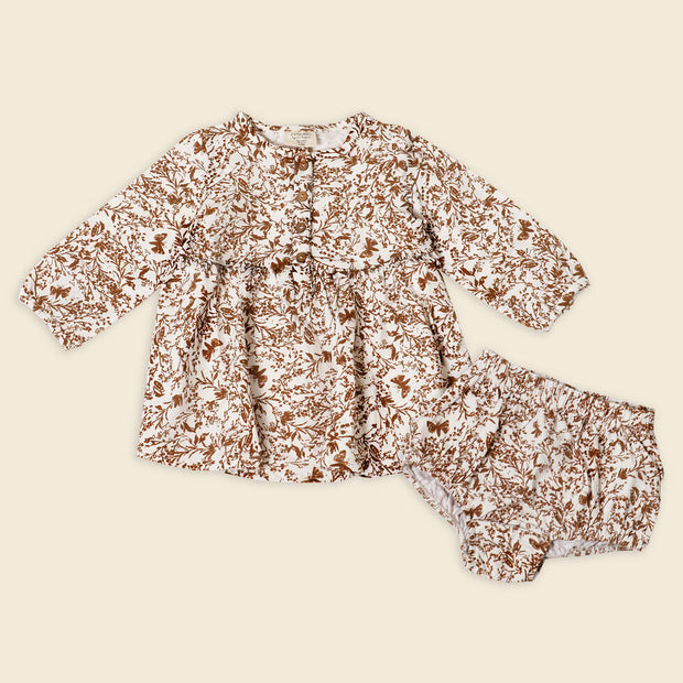 Floral Butterfly Flare & Button Dress + Bloomer SET