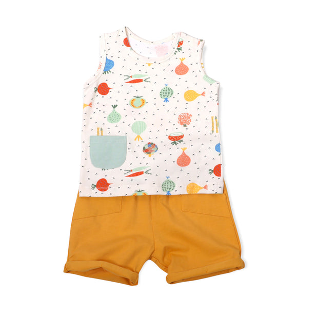 Organic Cotton Sleeveless Tee + Shorts Set - Veggie Salad by Viverano