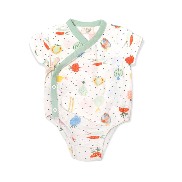 Organic Muslin Veggie Salad Short Sleeve Kimono Bodysuit for Babies