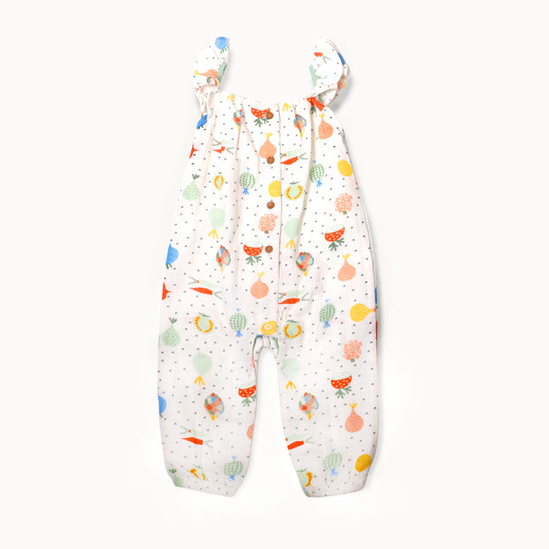 Veggie Ruffle & Button Jumpsuit Baby Girl Romper (Organic Muslin) - Viverano