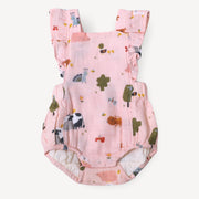 Organic Farm Ruffle Criss Cross Short Romper for Baby Girls