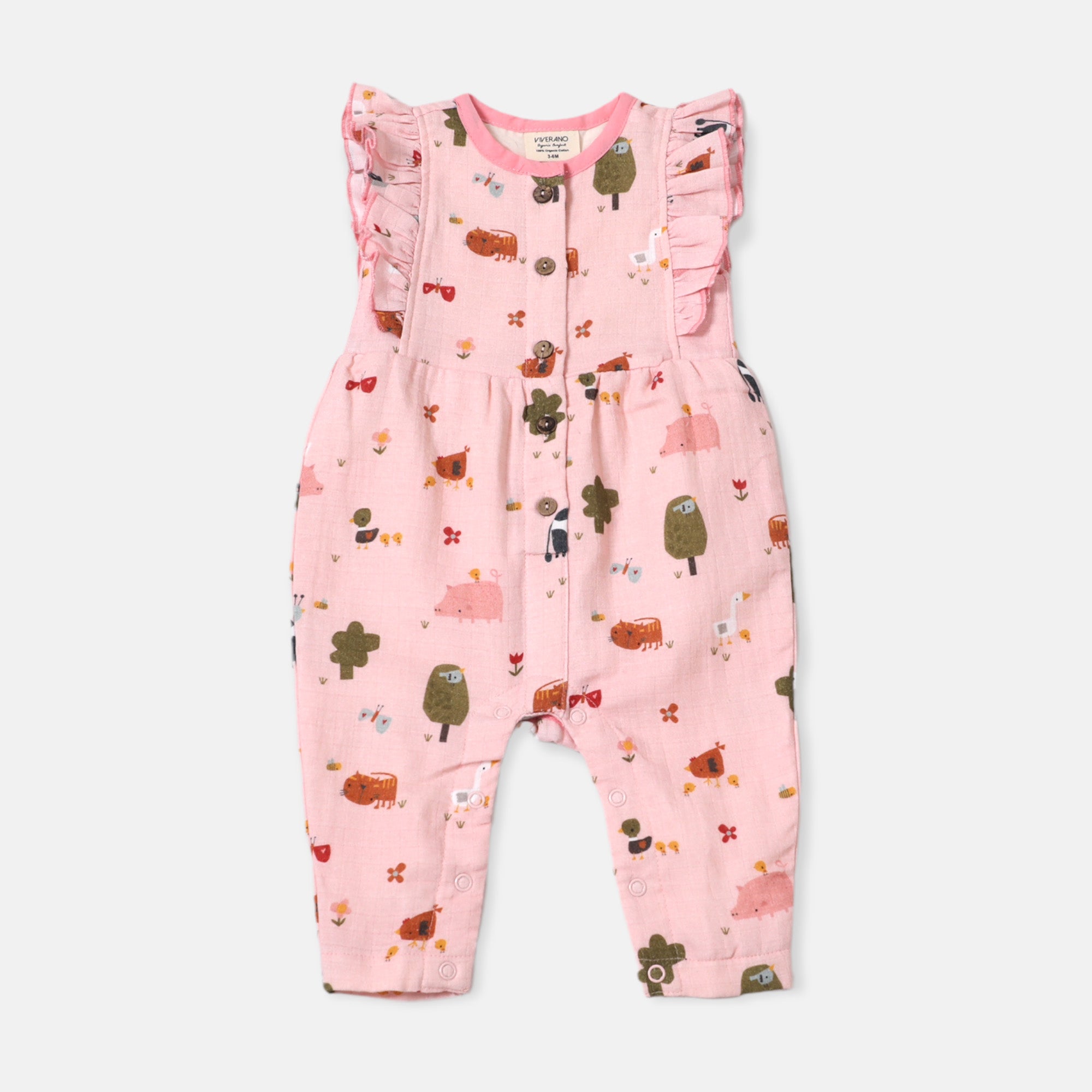 Chick Chick Farm Ruffle & Button Jumpsuit Romper (Organic Muslin)