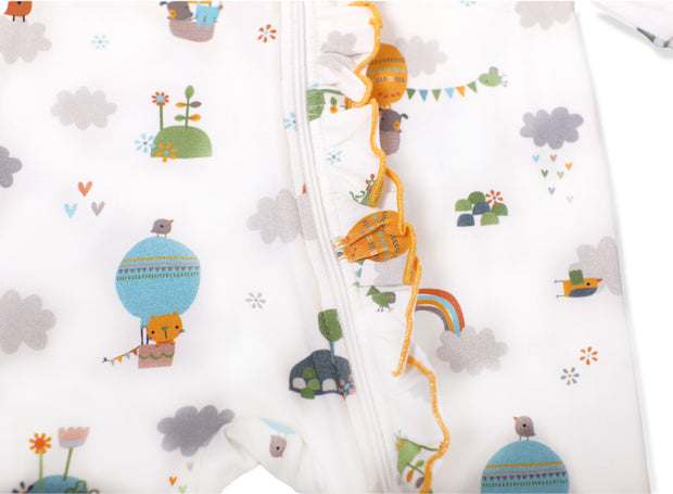 Organic Cotton Fly Away Balloon Ruffle Zipper Baby Coverall - Viverano
