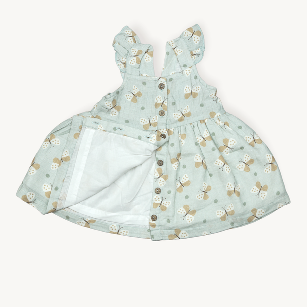 Butterfly Ruffle Button Baby Dress+Bloomer (Organic Muslin)