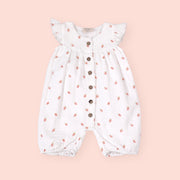 Strawberry Ruffle Button Short Baby Girl Romper (Organic Muslin)