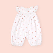 Strawberry Ruffle Button Short Baby Girl Romper (Organic Muslin)