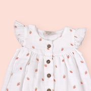 Strawberry Ruffle Button Short Baby Girl Romper (Organic Muslin)