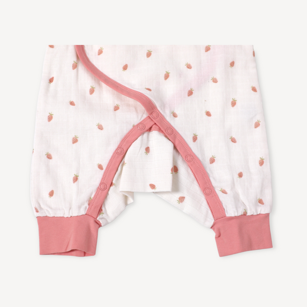 Strawberry Kimono Baby Girl Jumpsuit (Organic Muslin)