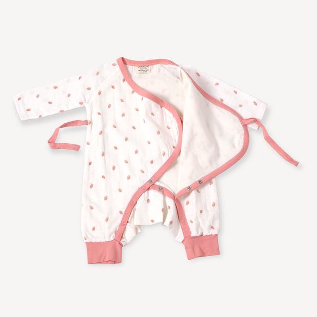 Strawberry Kimono Baby Girl Jumpsuit (Organic Muslin)