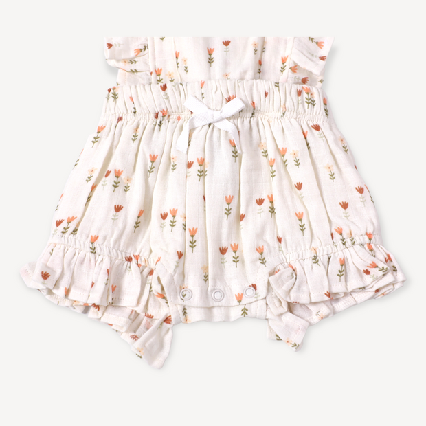 Wildflowers Ruffle Tie Back Baby Romper (Organic Muslin)