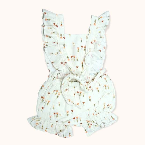 Wildflowers Ruffle Tie Back Baby Romper (Organic Muslin)