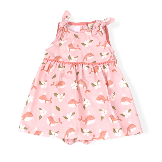 Gardenia Whale Shoulder Tie Baby Girl Dress & Bloomer (Organic) by Viverano