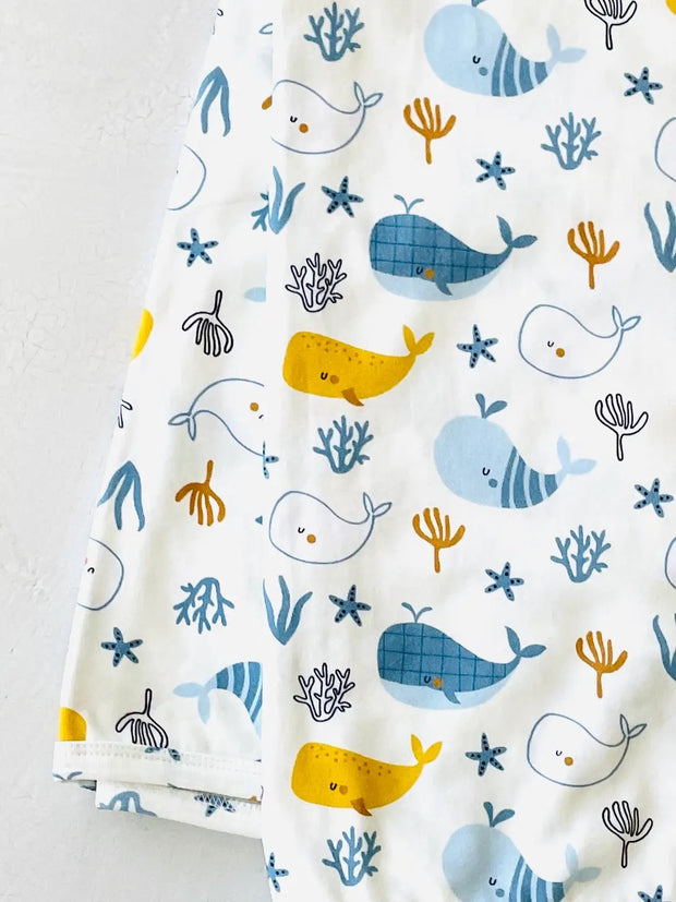 Ocean Whales Reversible Baby Blanket (Organic Jersey)