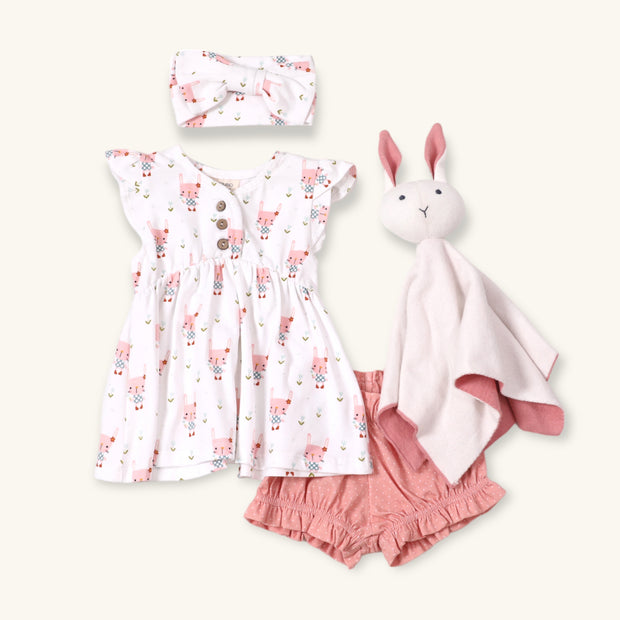 Organic Bunny Baby Girl Tunic Top + Bloomer Set (Organic Jersey)