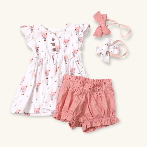 Organic Bunny Baby Girl Tunic Top + Bloomer Set (Organic Jersey)