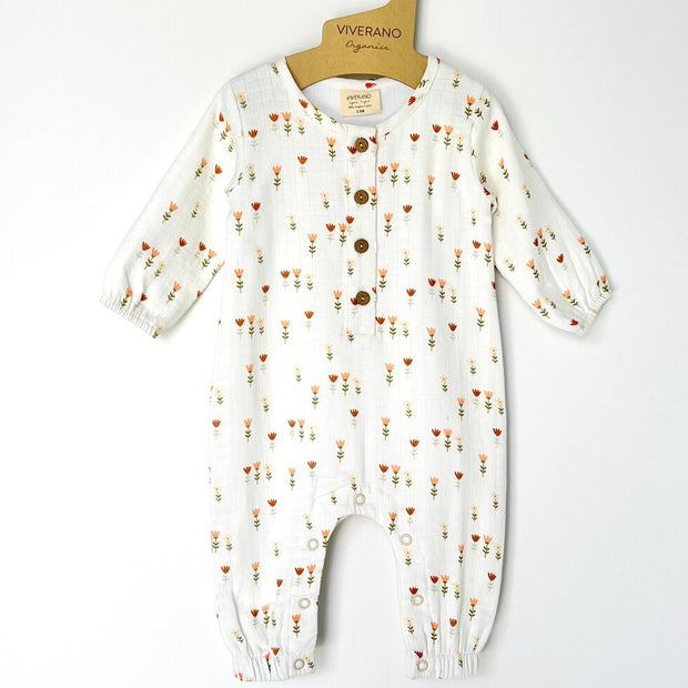 Wildflowers Classic Button Baby Jumpsuit (Organic Muslin)