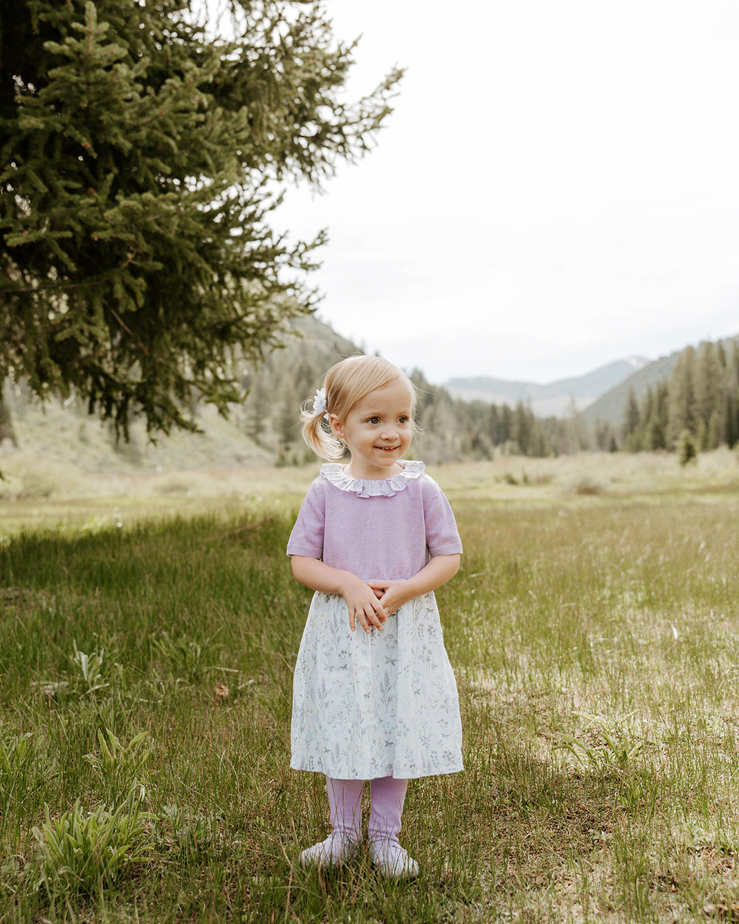 Lavender Floral Sweater Dress & Tights for Babies (2pc Set) - Organic Cotton