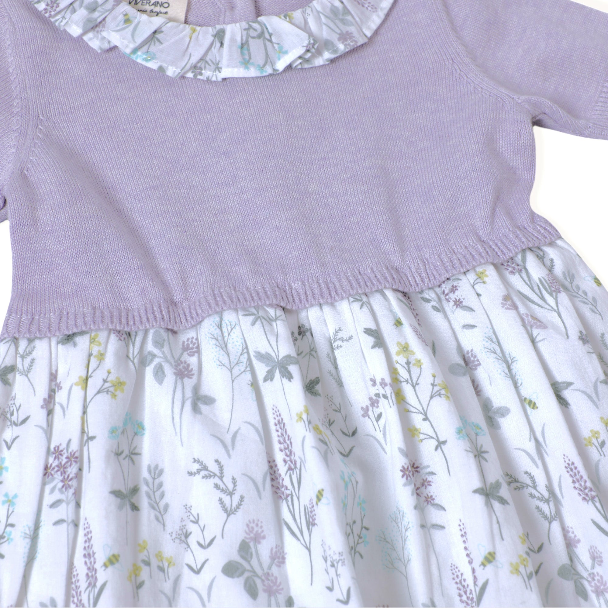 Lavender Floral Sweater Dress & Tights for Babies (2pc Set) - Organic Cotton