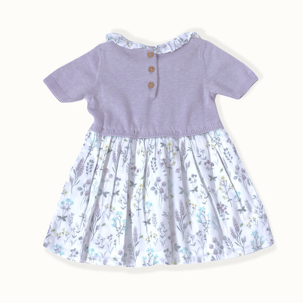 Lavender Floral Sweater Dress & Tights for Babies (2pc Set) - Organic Cotton