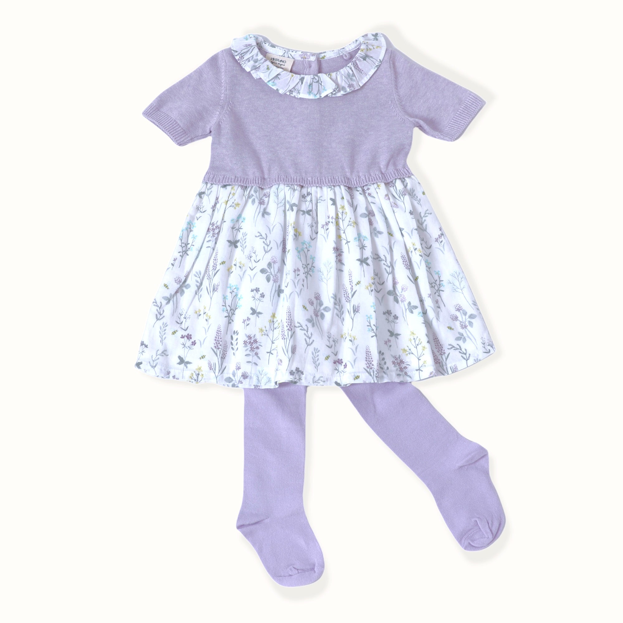 Lavender Floral Sweater Dress & Tights for Babies (2pc Set) - Organic Cotton