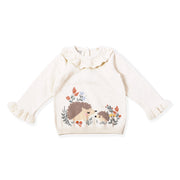 Hedgehog & Pointelle Collar Baby Girl Sweater (Organic Cotton)