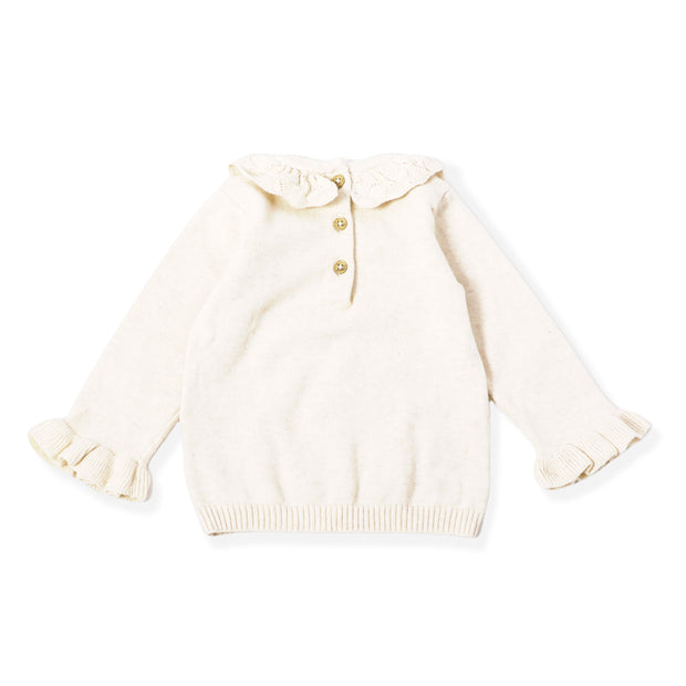 Hedgehog & Pointelle Collar Baby Girl Sweater (Organic Cotton)