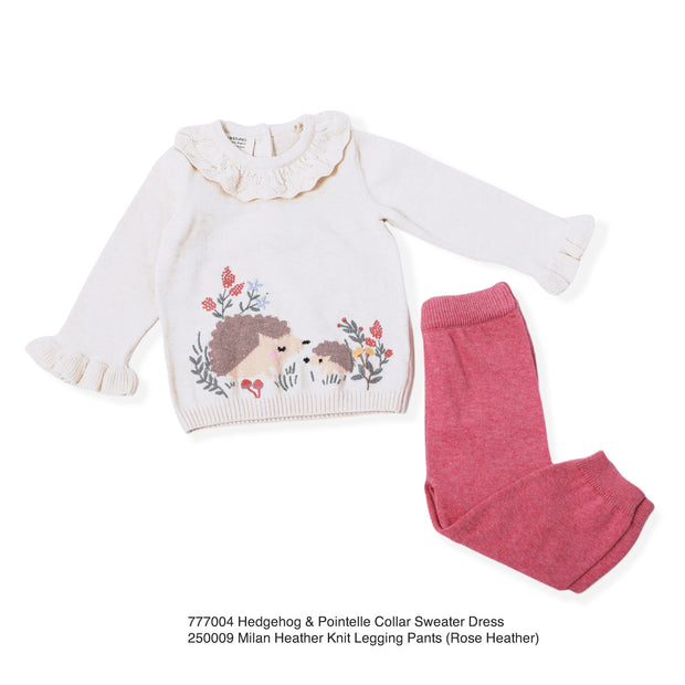 Hedgehog & Pointelle Collar Baby Girl Sweater (Organic Cotton)