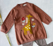 Floral Giraffe Embroidered Sweater knit Baby Dress (Organic)