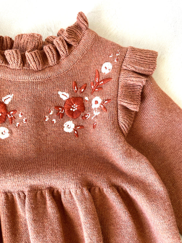 Floral Embroidered Bubble Baby Romper (Organic Cotton)