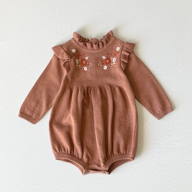 Floral Embroidered Bubble Baby Romper (Organic Cotton)