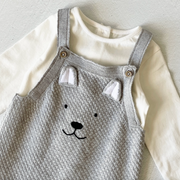 Dog Embroidered Sweater Knit Baby Overall Romper + Bodysuit Set (Organic)