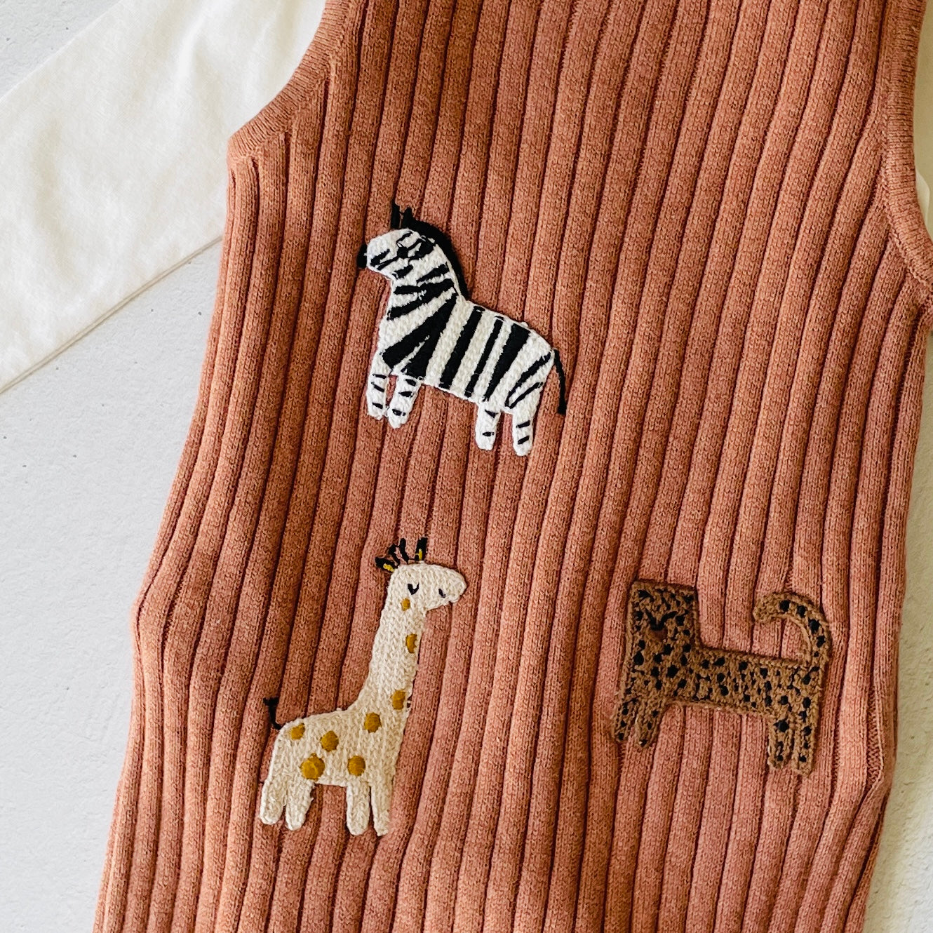 Animal Safari Embroidered Sweater Knit Baby Overall + Bodysuit Set (Organic)